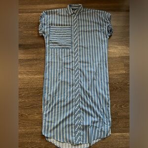 Zara Blue and White Striped Shirt Dress